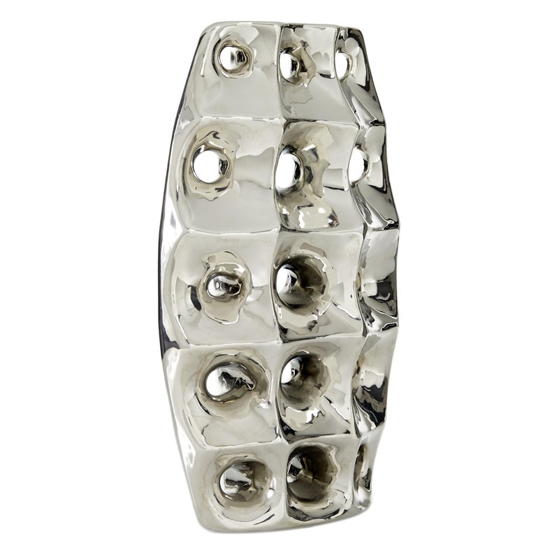 Deco 79 Ceramic Decorative Vase Centerpiece Vase with Cut Out Designs, Vase for Home Decoration 8" x 4" x 14", Silver - Image 3